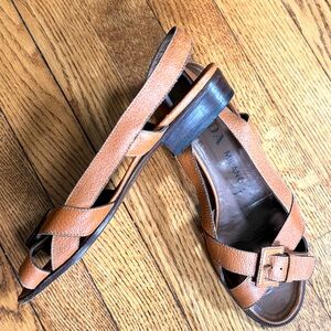 Prada sling back sandals 1 inch heel size 38 tan pebbled leather 90’s